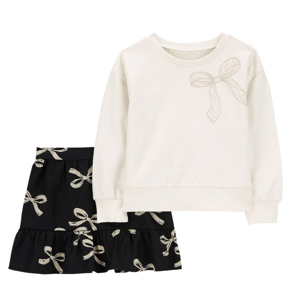 NWT Carter’s Baby 2-Piece Bow Print Sweatshirt & Skirt Dress- Size 9M - Picture 1 of 7